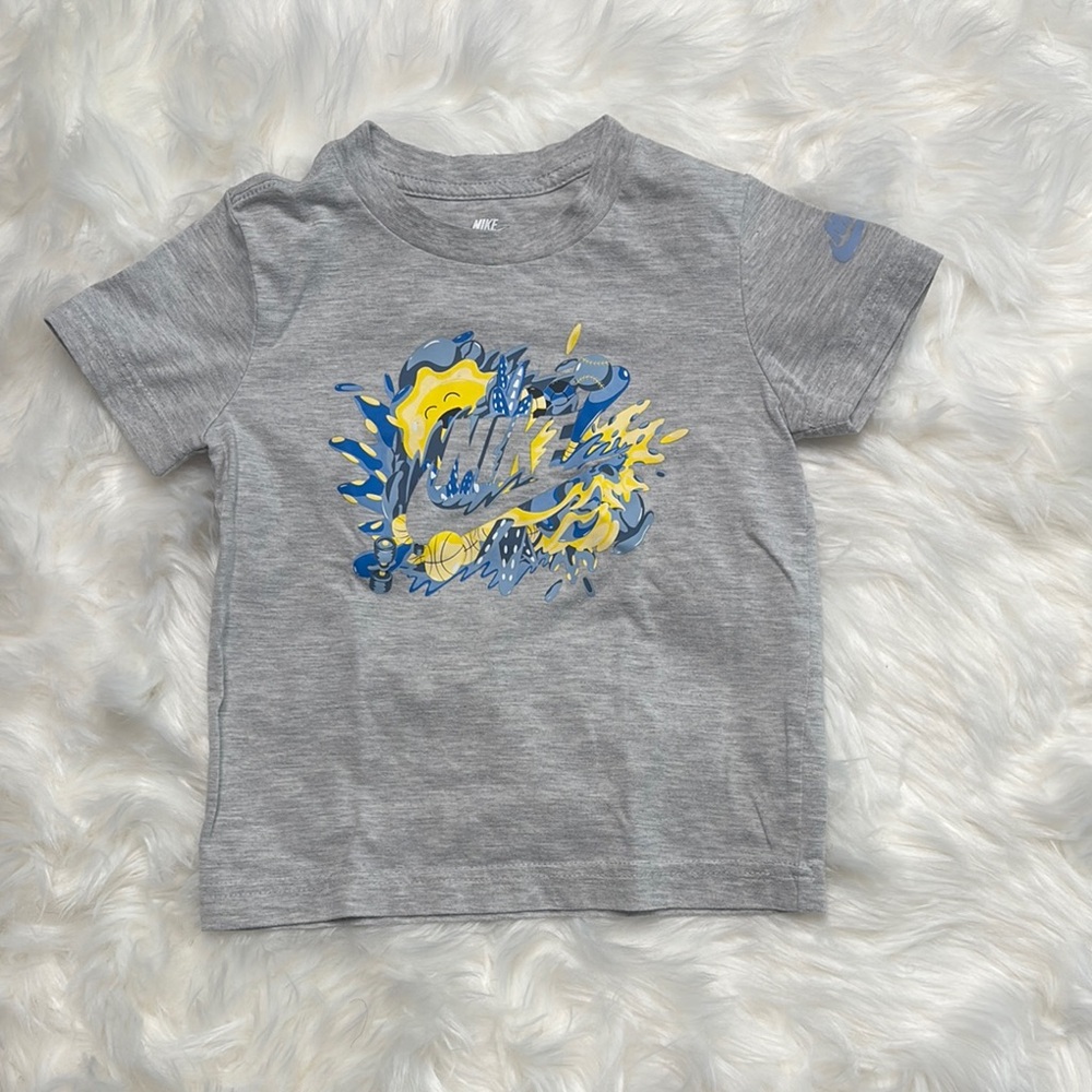 Nike Kids Gray T-Shirt with Blue and Yellow Graphic